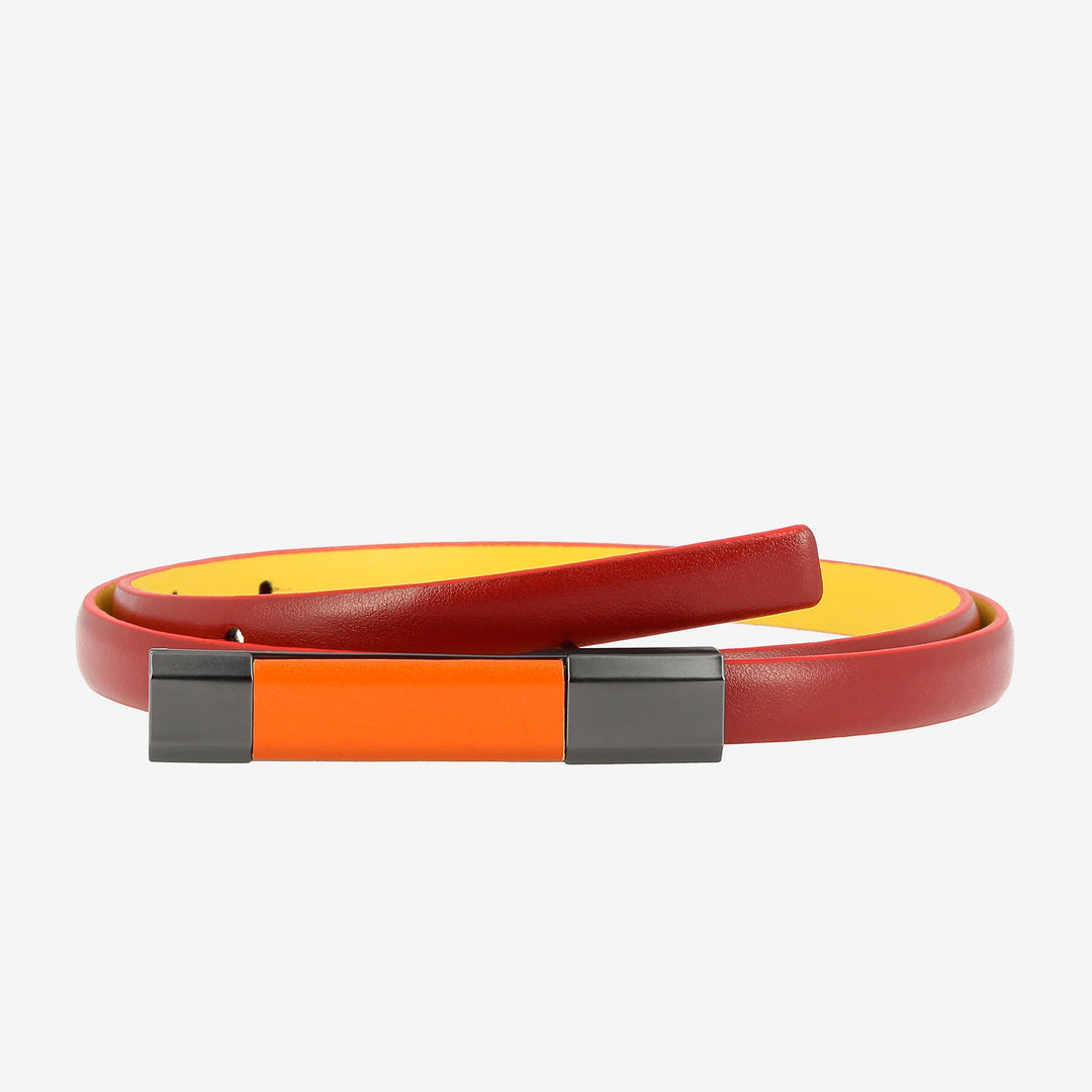 DUDU Ceinture Femme en Cuir Véritable Fabriquée en Italie Bicolore H 12mm Boucle Raccourcissable avec Épingle