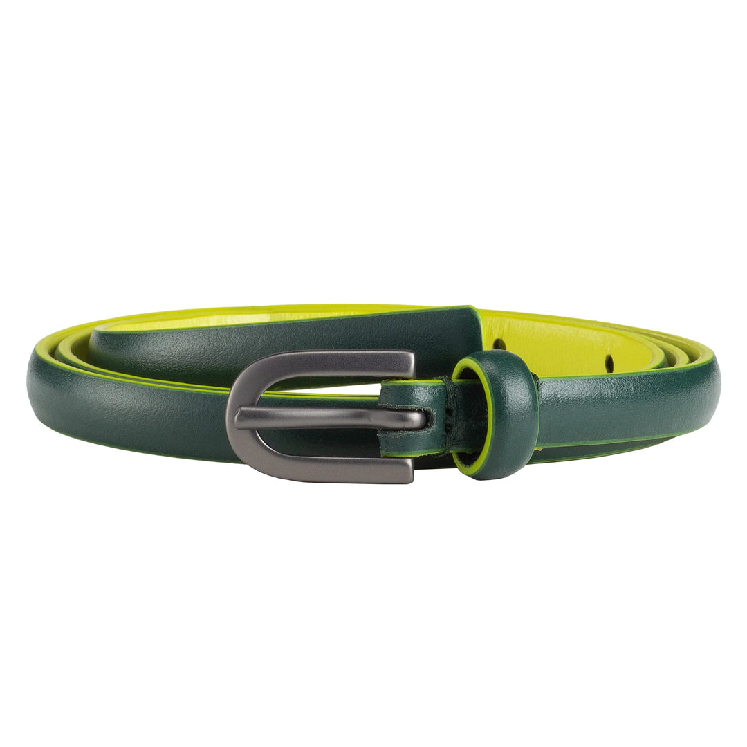 DUDU Cinturón fino para mujer en auténtica piel suave bicolor Made in Italy Elegante Casual con hebilla