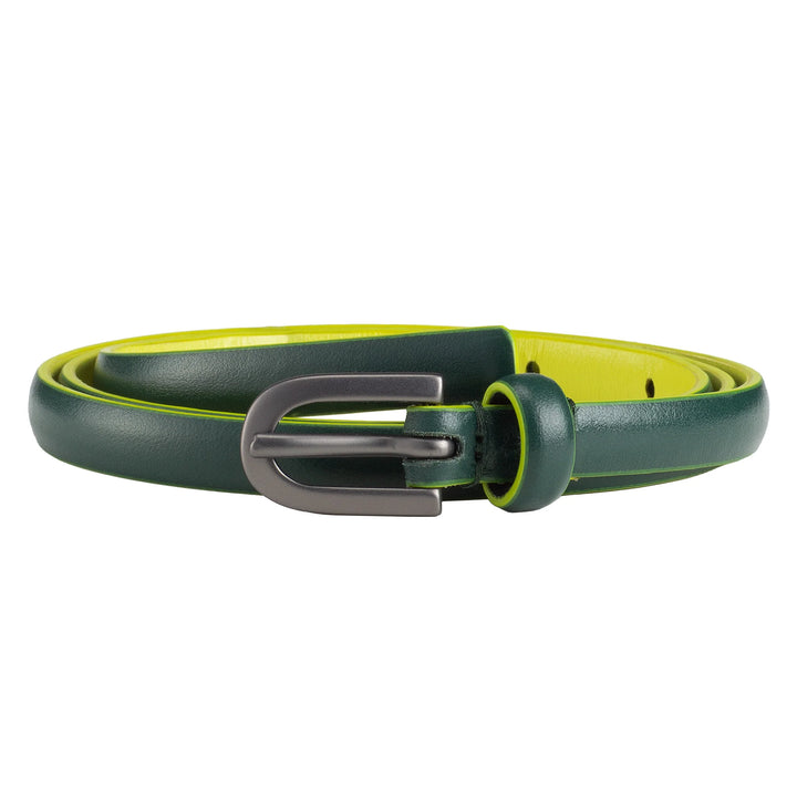 DUDU Cinturón fino para mujer en auténtica piel suave bicolor Made in Italy Elegante Casual con hebilla