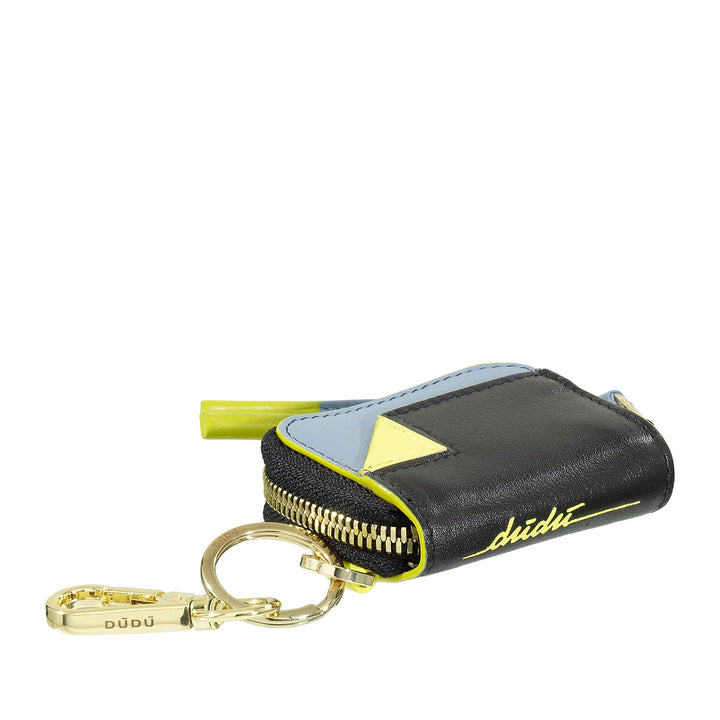 DUDU Custodia Porta AirPods in Pelle con Portachiavi - Mini Astuccio con Zip per Auricolari Wireless, Anello Portachiavi, Cover Elegante in Pelle per Donna