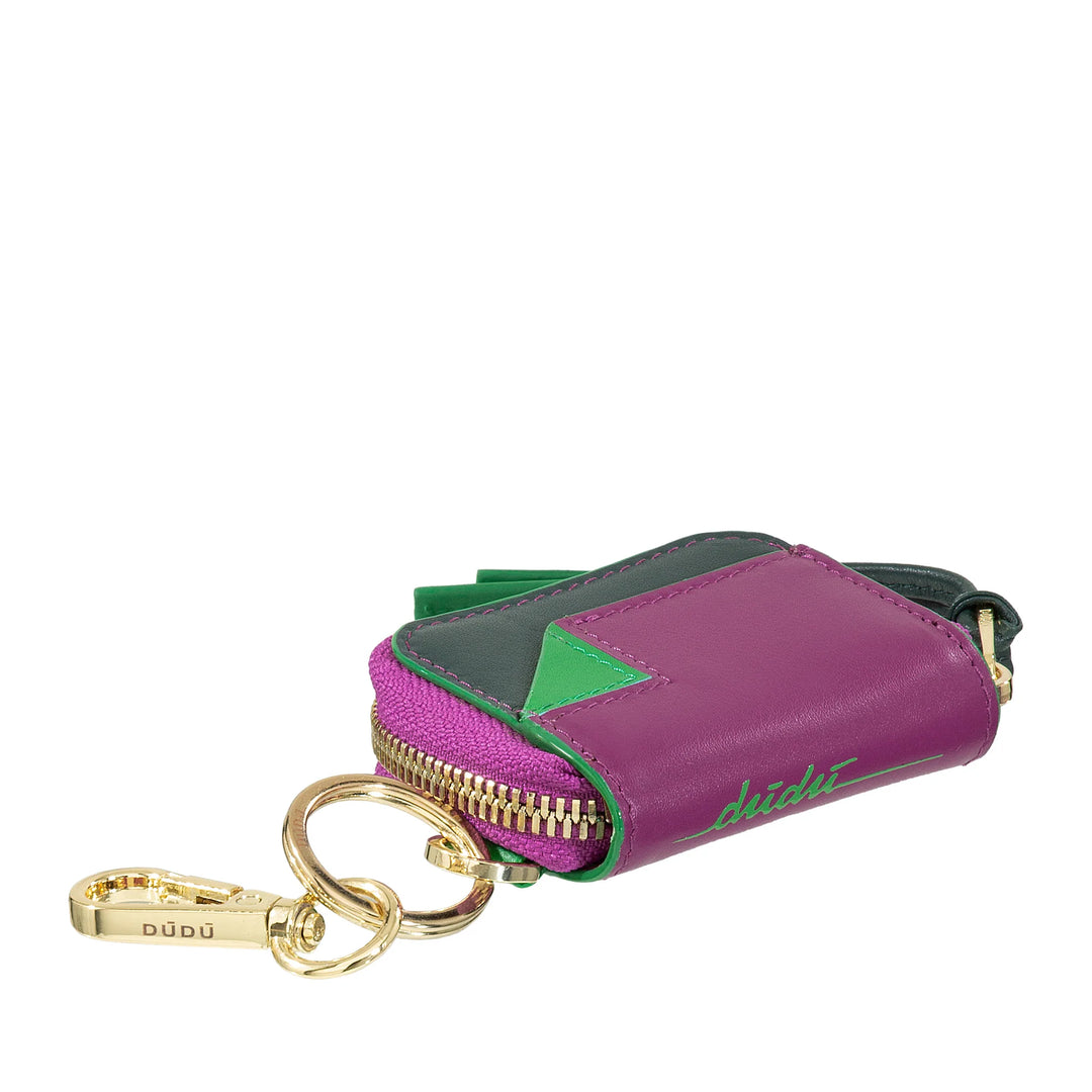 DUDU Custodia Porta AirPods in Pelle con Portachiavi - Mini Astuccio con Zip per Auricolari Wireless, Anello Portachiavi, Cover Elegante in Pelle per Donna