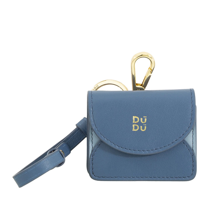 DUDU Funda para Auriculares Air Pod en Piel Auténtica con Llavero - Mini Funda con Mosquetón, Elegante y Compacta