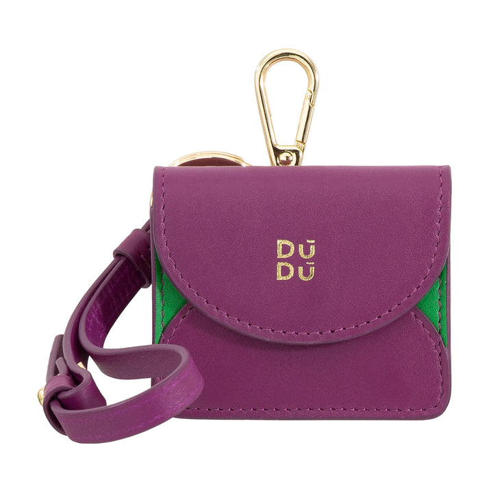 DUDU Étui pour écouteurs Air Pod en cuir véritable avec porte-clés - Mini housse avec mousqueton, élégant et compact