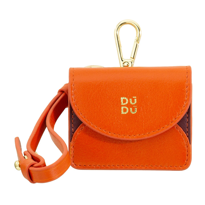 DUDU Funda para Auriculares Air Pod en Piel Auténtica con Llavero - Mini Funda con Mosquetón, Elegante y Compacta