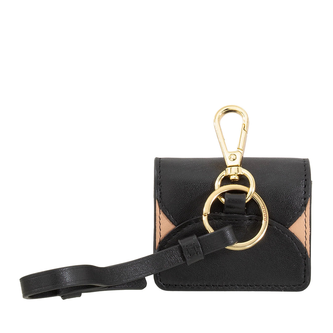 DUDU Étui Porte Écouteurs Air Pod en Cuir Véritable avec Porte-clés - Mini Housse avec Mousqueton, Élégante et Compacte