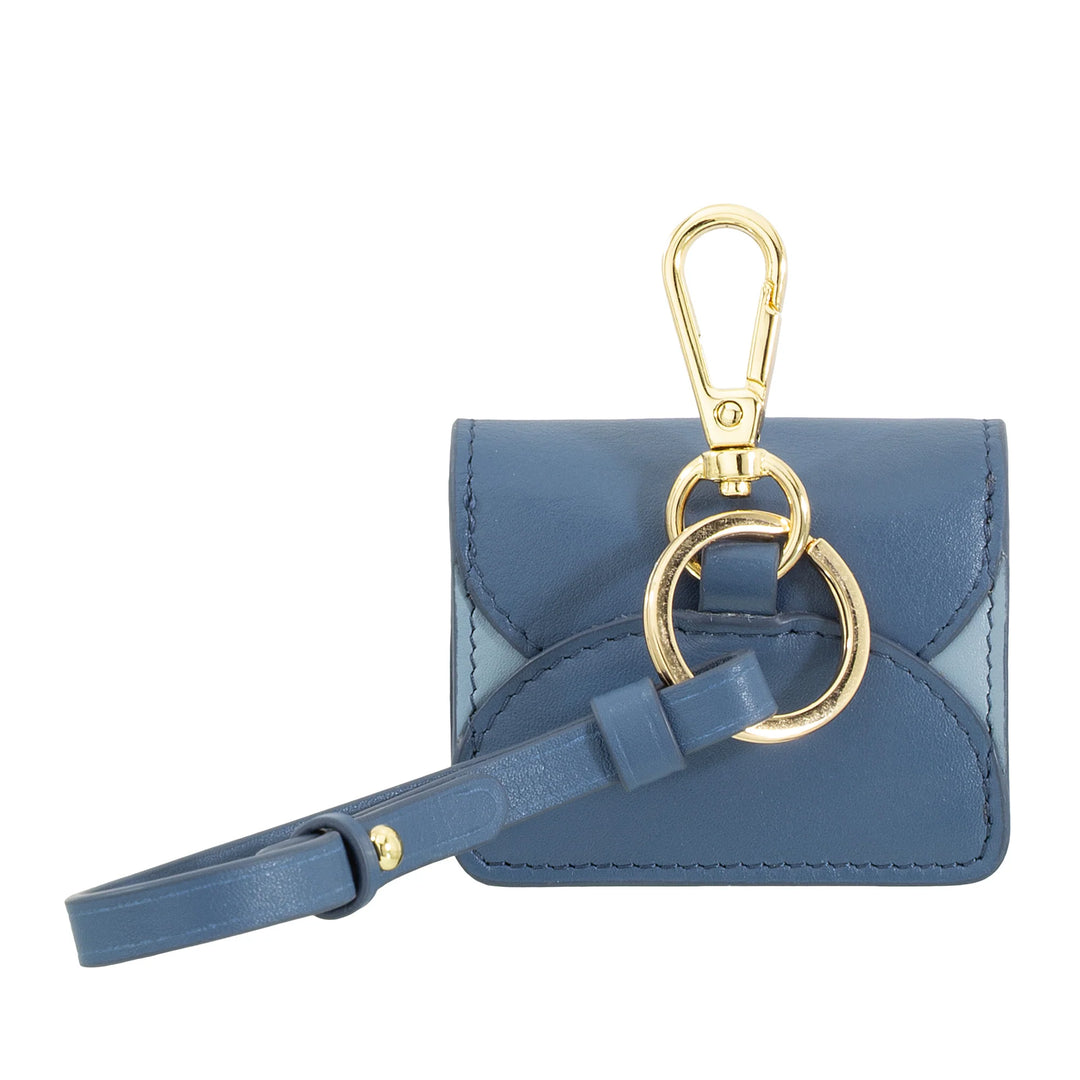 DUDU Funda para Auriculares Air Pod en Piel Auténtica con Llavero - Mini Funda con Mosquetón, Elegante y Compacta