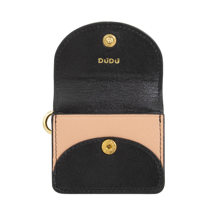 DUDU Étui Porte Écouteurs Air Pod en Cuir Véritable avec Porte-clés - Mini Housse avec Mousqueton, Élégante et Compacte