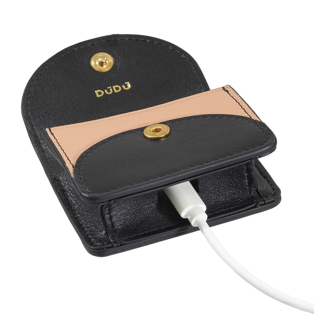 DUDU Étui Porte Écouteurs Air Pod en Cuir Véritable avec Porte-clés - Mini Housse avec Mousqueton, Élégante et Compacte