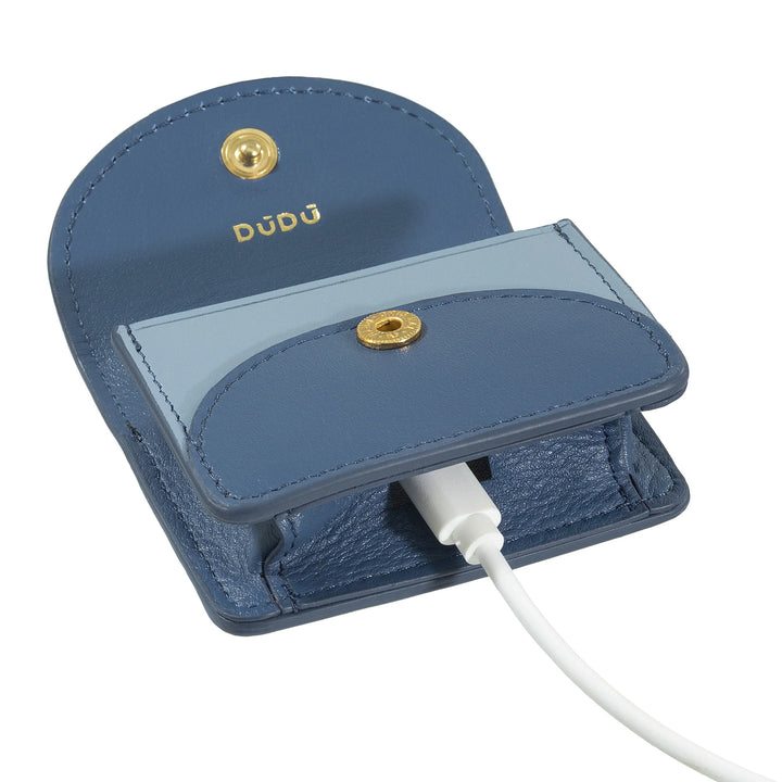 DUDU Funda para Auriculares Air Pod en Piel Auténtica con Llavero - Mini Funda con Mosquetón, Elegante y Compacta