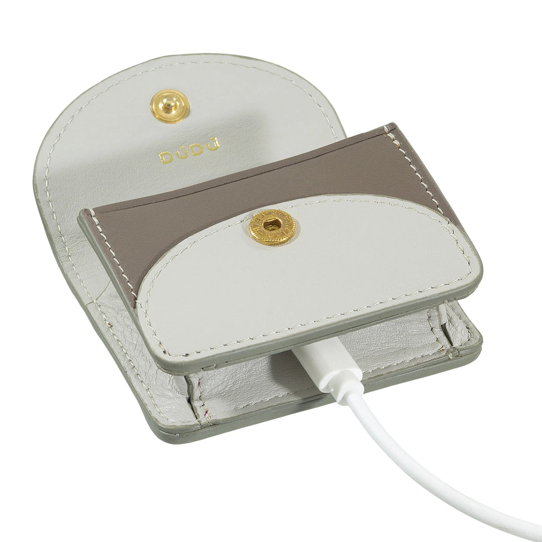 DUDU Funda para Auriculares Air Pod en Piel Auténtica con Llavero - Mini Funda con Mosquetón, Elegante y Compacta
