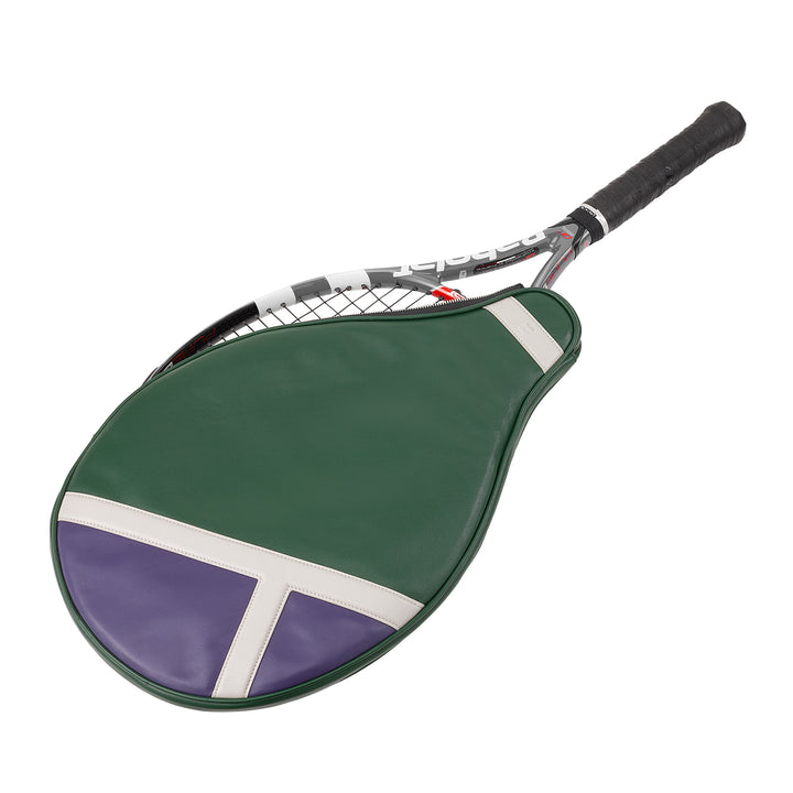 Capa de Raquete de Tênis em Couro Genuíno, Capa para Edição Limitada de Wimbledon, Forro Acolchoado com Zipper, Bolso Lateral e Alça de Ombro