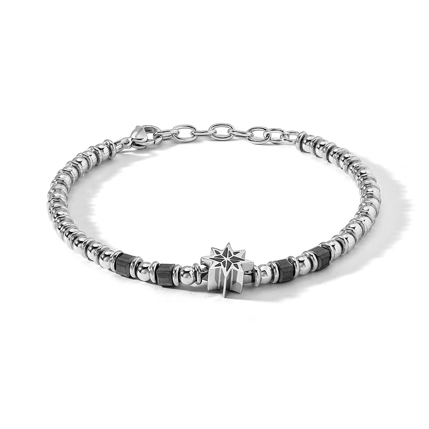 Pulsera Comete Colección Navy Rosa de los vientos acero y hematita gris UBR1265