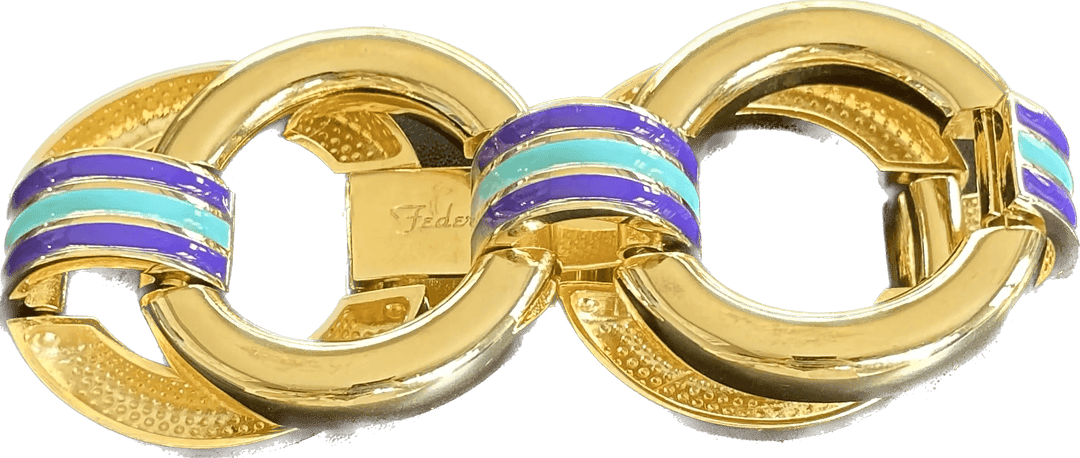 Federica Rossi bronze ring bracelet with purple and turquoise enamel FR.BR.04/2 - Capodagli 1937