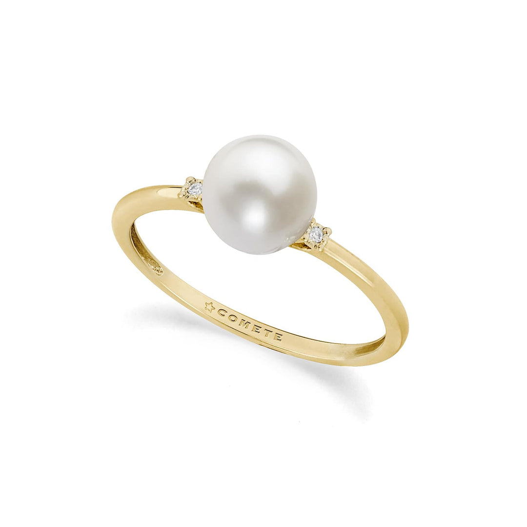 Comete Ring in 750‰ yellow gold, white diamonds and cultured pearl ANP415G