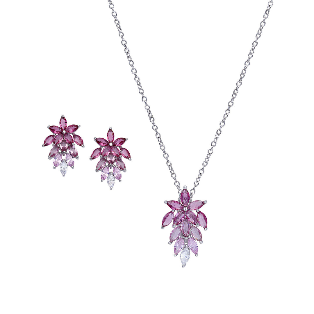 Comete Necklace and Earrings in pink degradé Zircons 925‰ Silver KIT264212