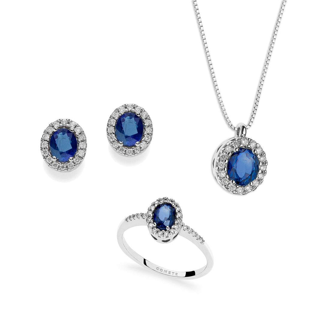 Comete Necklace, Ring and Earrings in Gold Diamonds and Oval Blue Sapphires KIT11567381891