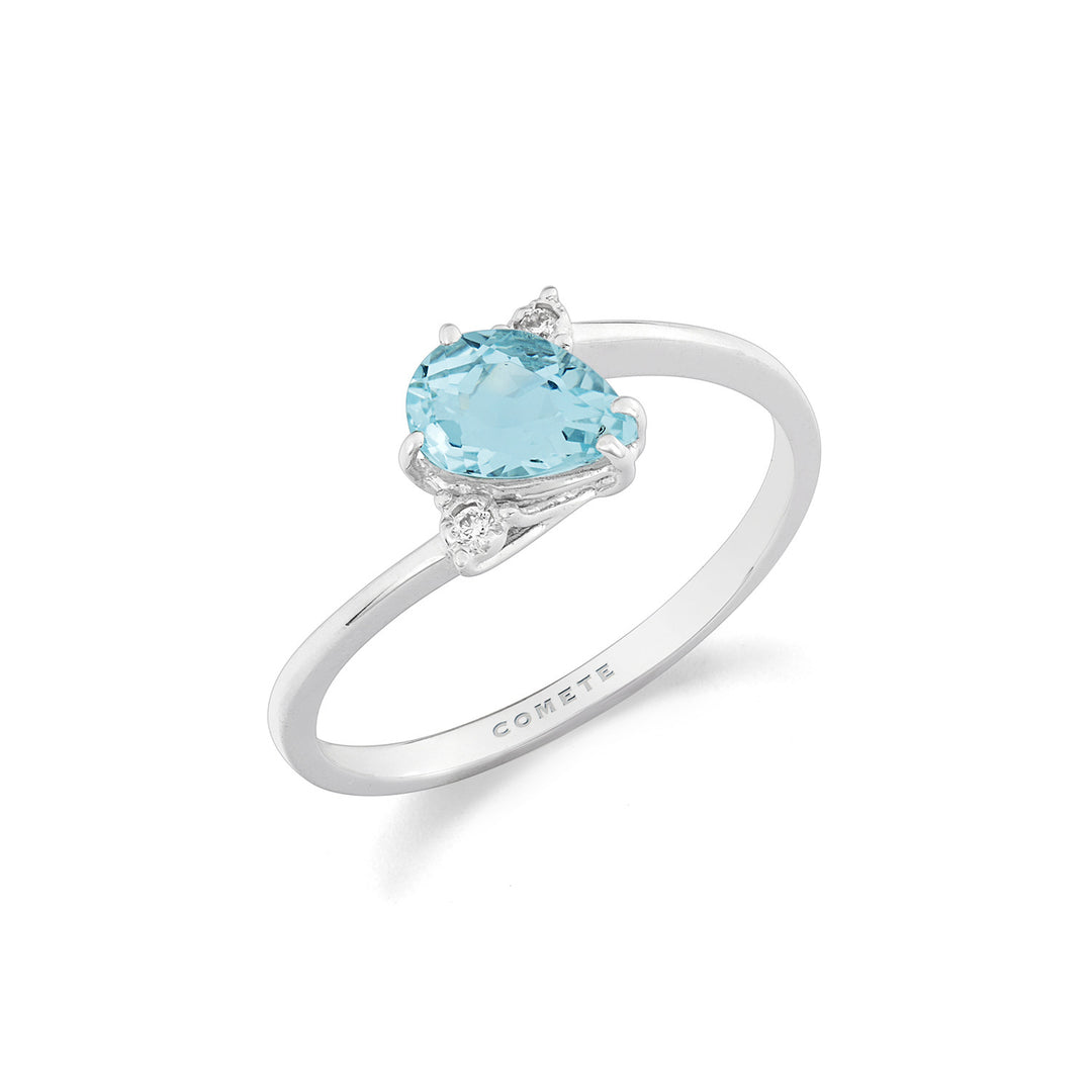 Anillo Comete Oro y Diamantes Blancos con Gota de Aguamarina ANQ356