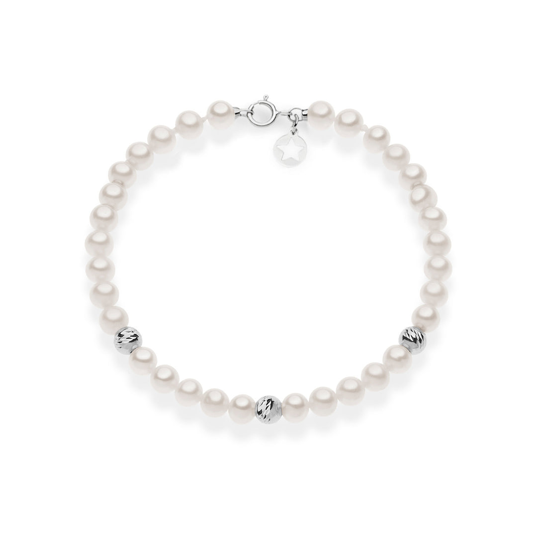 Pulsera Comete con perlas y esferas decoradas en oro blanco 375 ‰ KBRQ263B