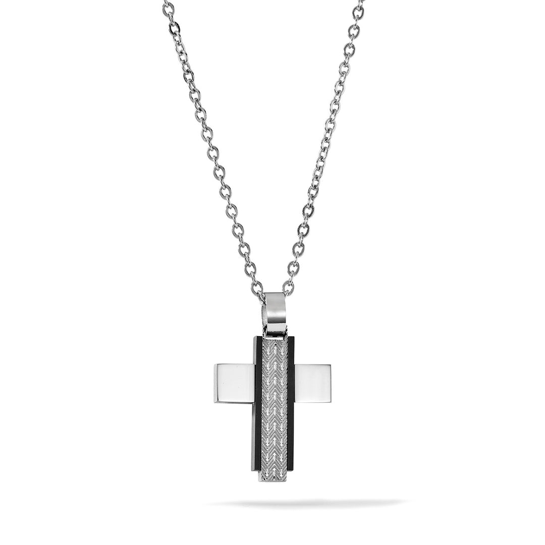 Comete Necklace with Cross in steel and black PVD UGL756