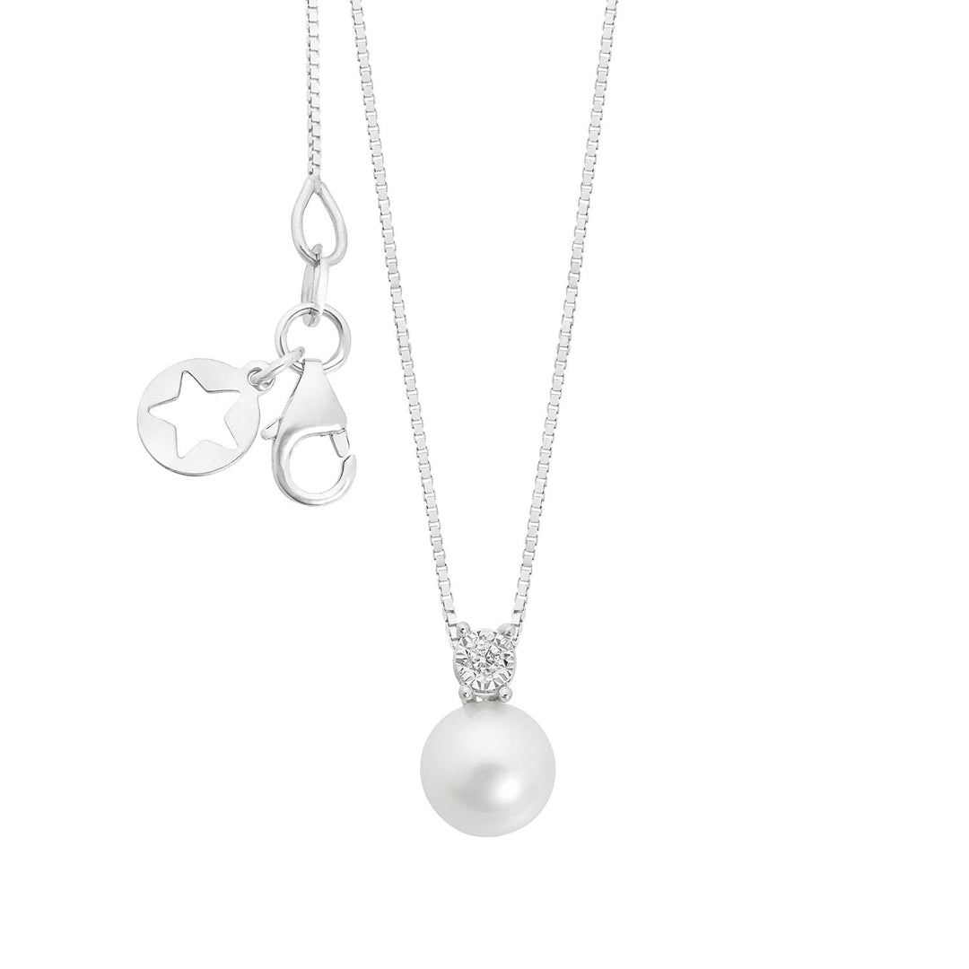Comete Necklace in 375‰ white gold with white diamond and cultured pearl KGLP002