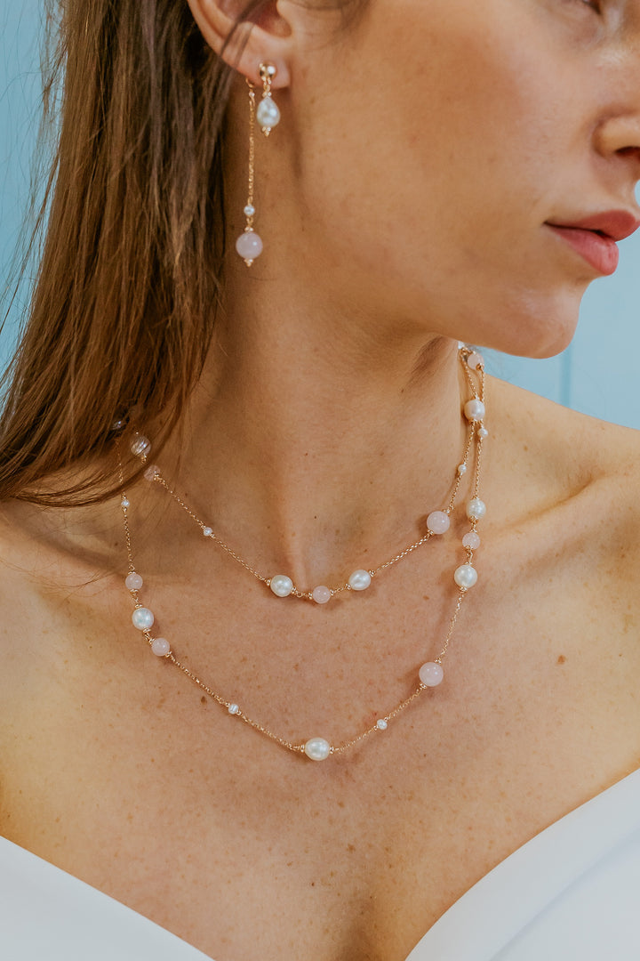 Collier Comete en Argent 925‰ avec Perles Acquadolce et Quartz Rose GLA280
