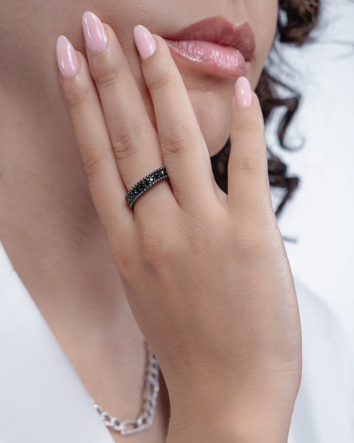 Comete Ring in 925‰ ruthenium silver with black zircons UAN133M26