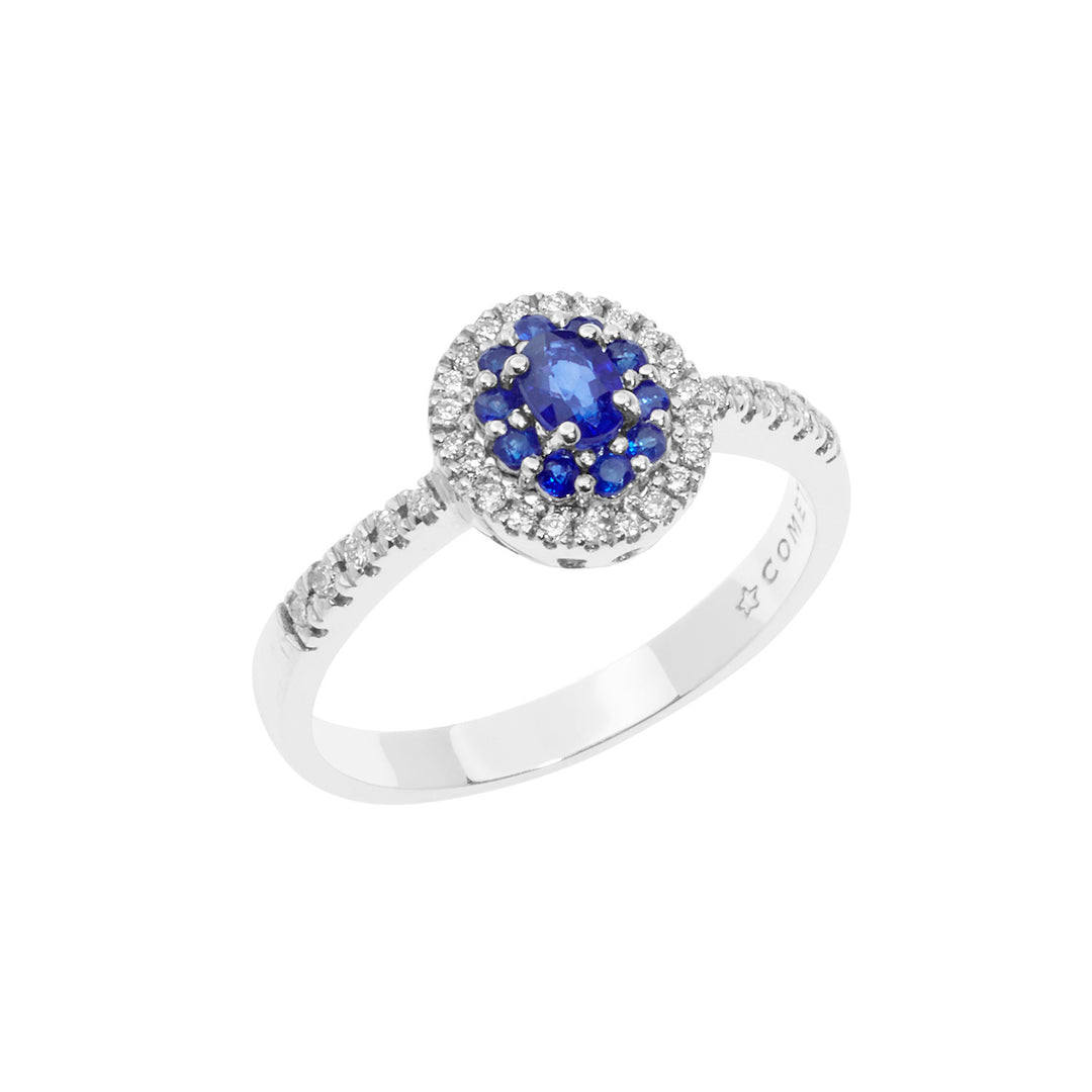 Comete Gold Ring with Diamonds and Blue Sapphires ANB2579