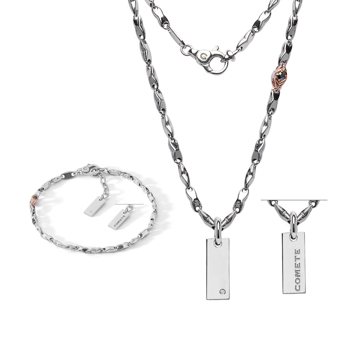 Bracelet et Collier Comete en Argent brillant et rosé, Diamant et Spinelles noires KIT7501258