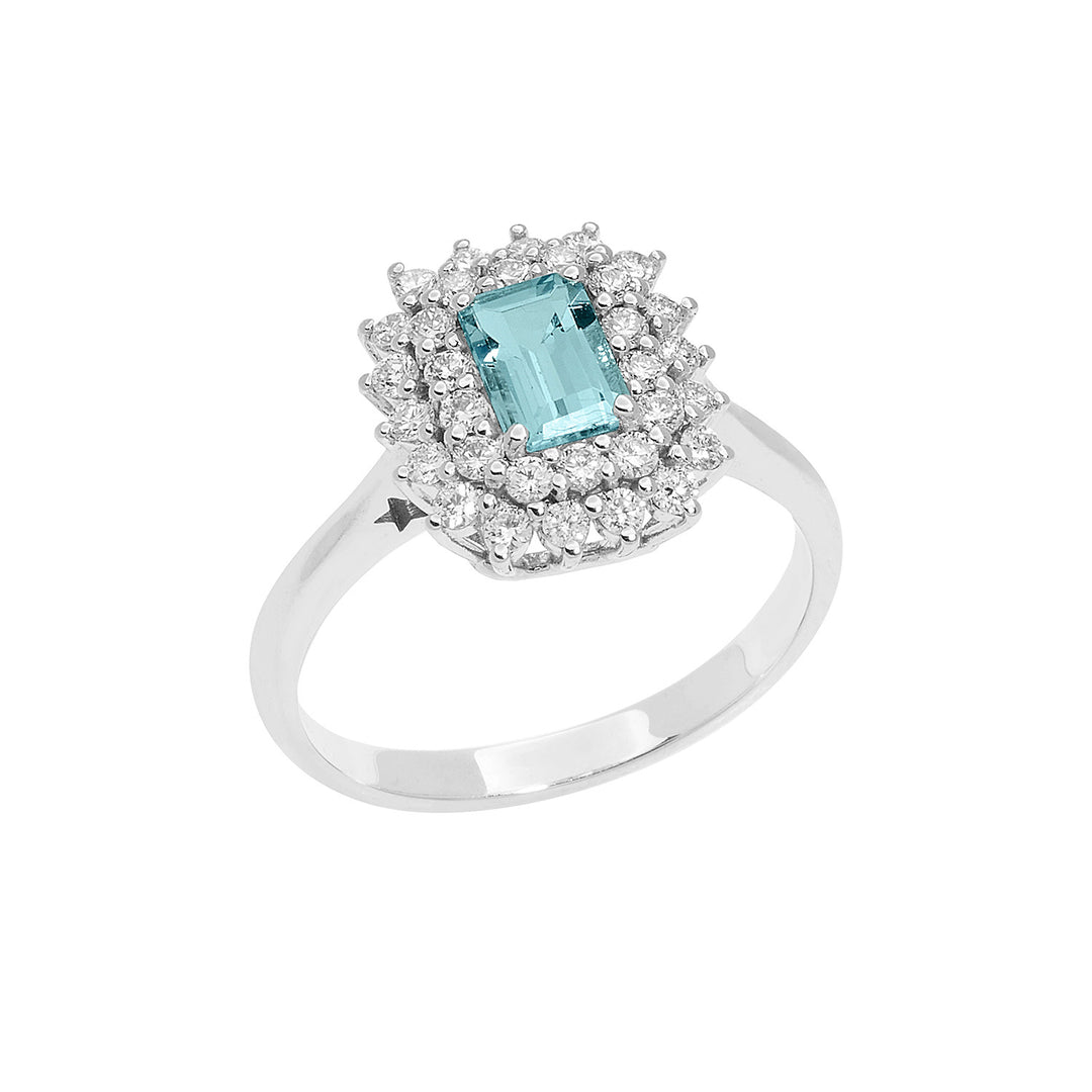 Comete Gold Ring with Diamonds and Octagonal Aquamarine ANQ324