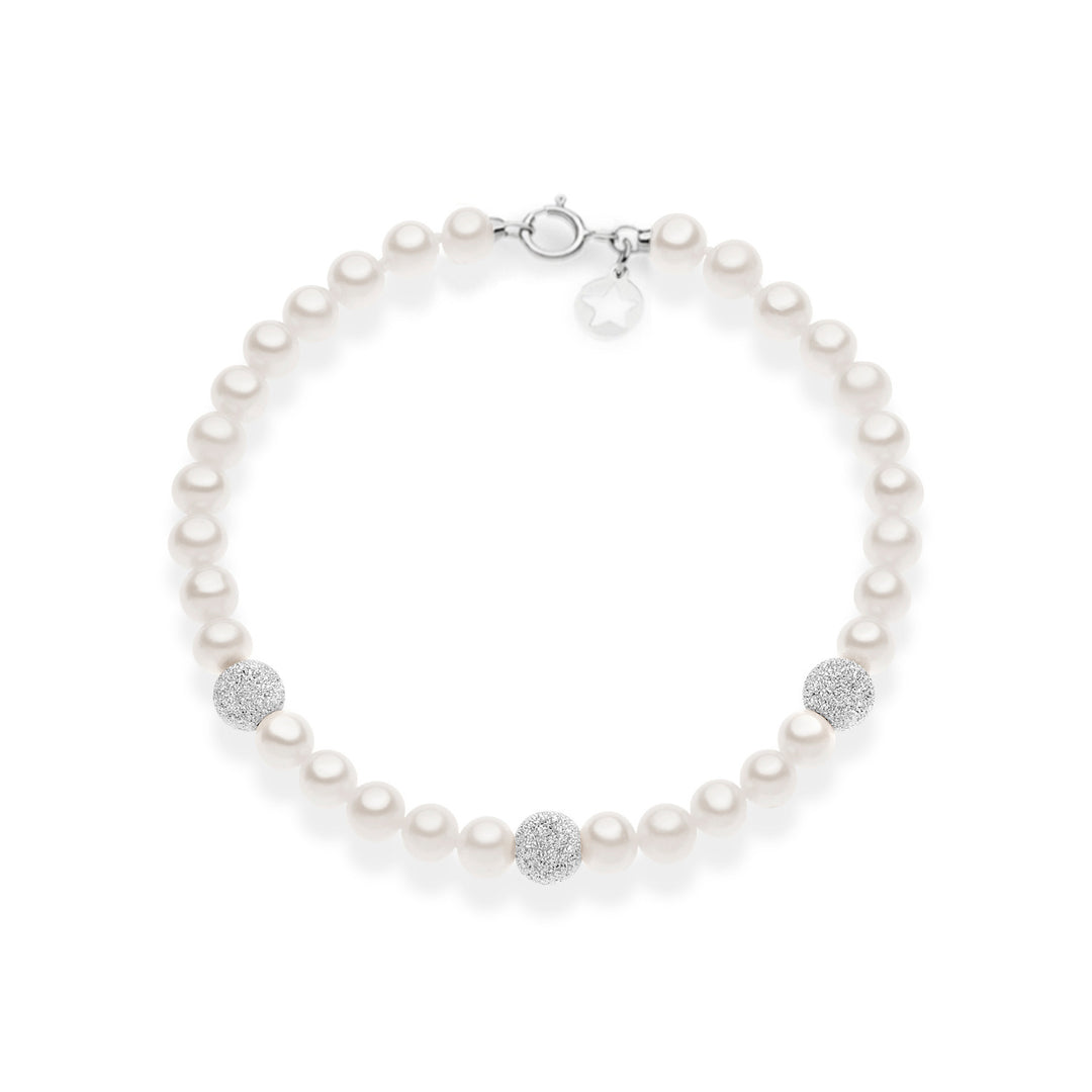 Comete Bracelet with pearls and diamond spheres in 375‰ white gold KBRQ261B