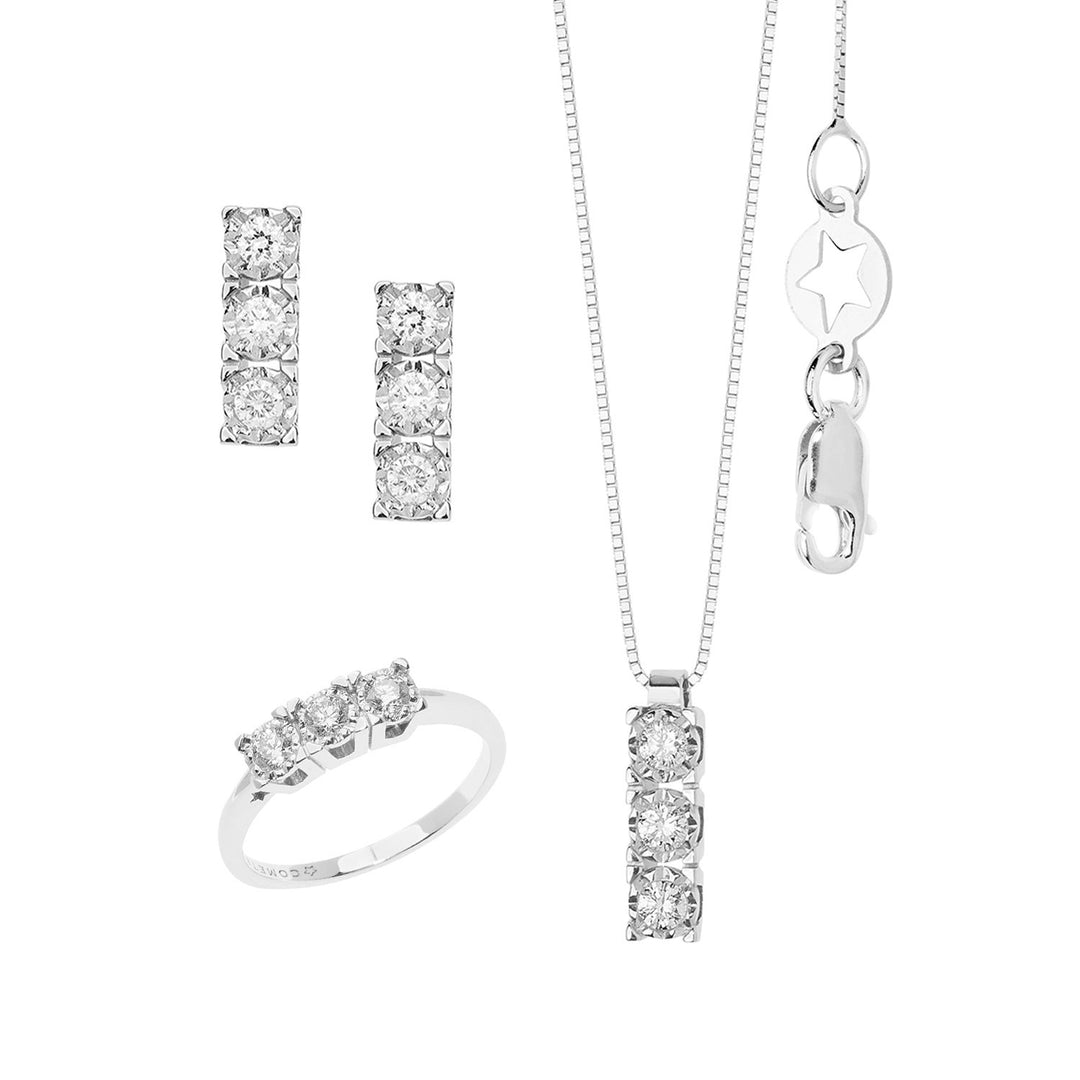 Comete Collana, Anello e Orecchini Trilogy in Oro e Diamanti Bianchi KIT163126391082