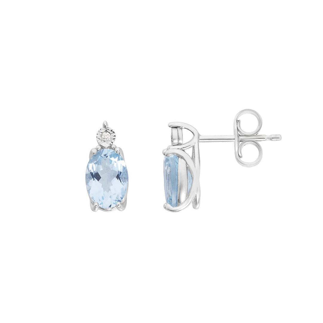 Pendientes Comete Oro blanco 375‰, diamantes y aguamarina ovalada KORQ001
