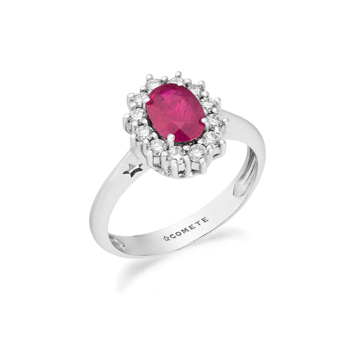 Comete Anillo de oro blanco con diamantes y rubí ovalado ANB2746
