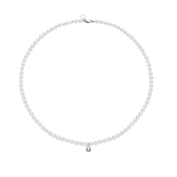 Comete Collana Filo Perle Acquadolce in Oro, Diamanti e Acquamarina FWQ322