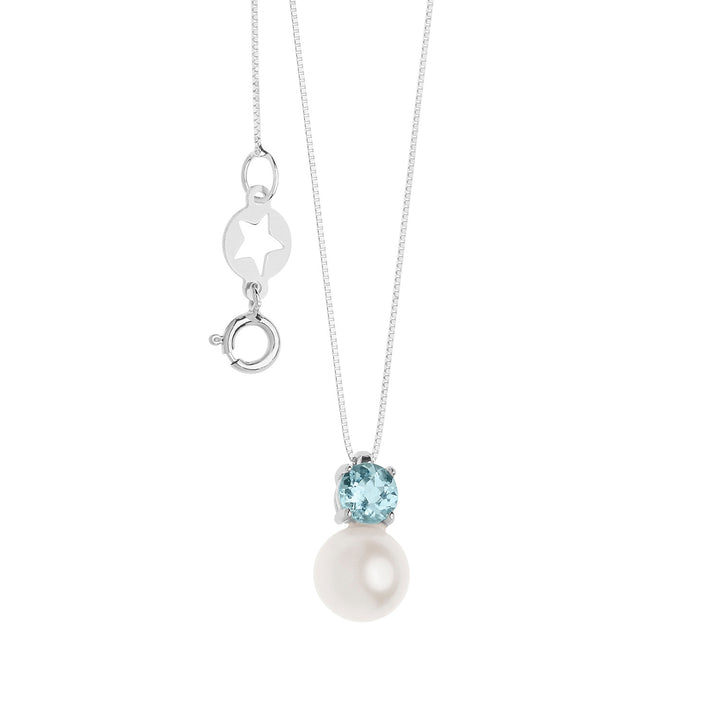 Comete Gold Necklace with Pearls and Round Aquamarine GLP616
