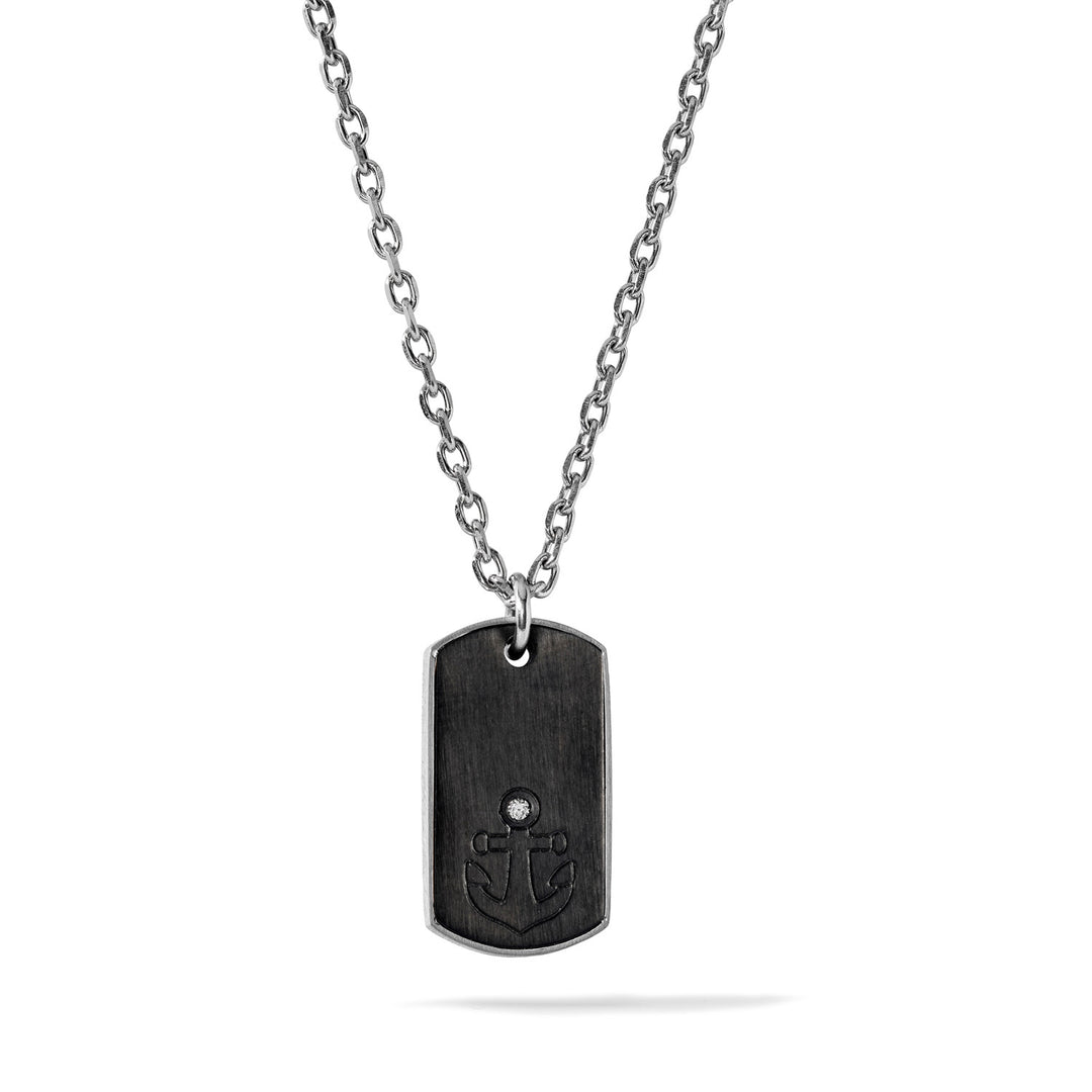 Collier Comete en Acier, PVD noir et zircon blanc UGL758