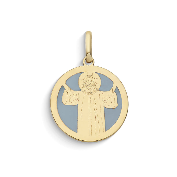 Comete Round pendant with Jesus icon in yellow gold and enamel KCOB040