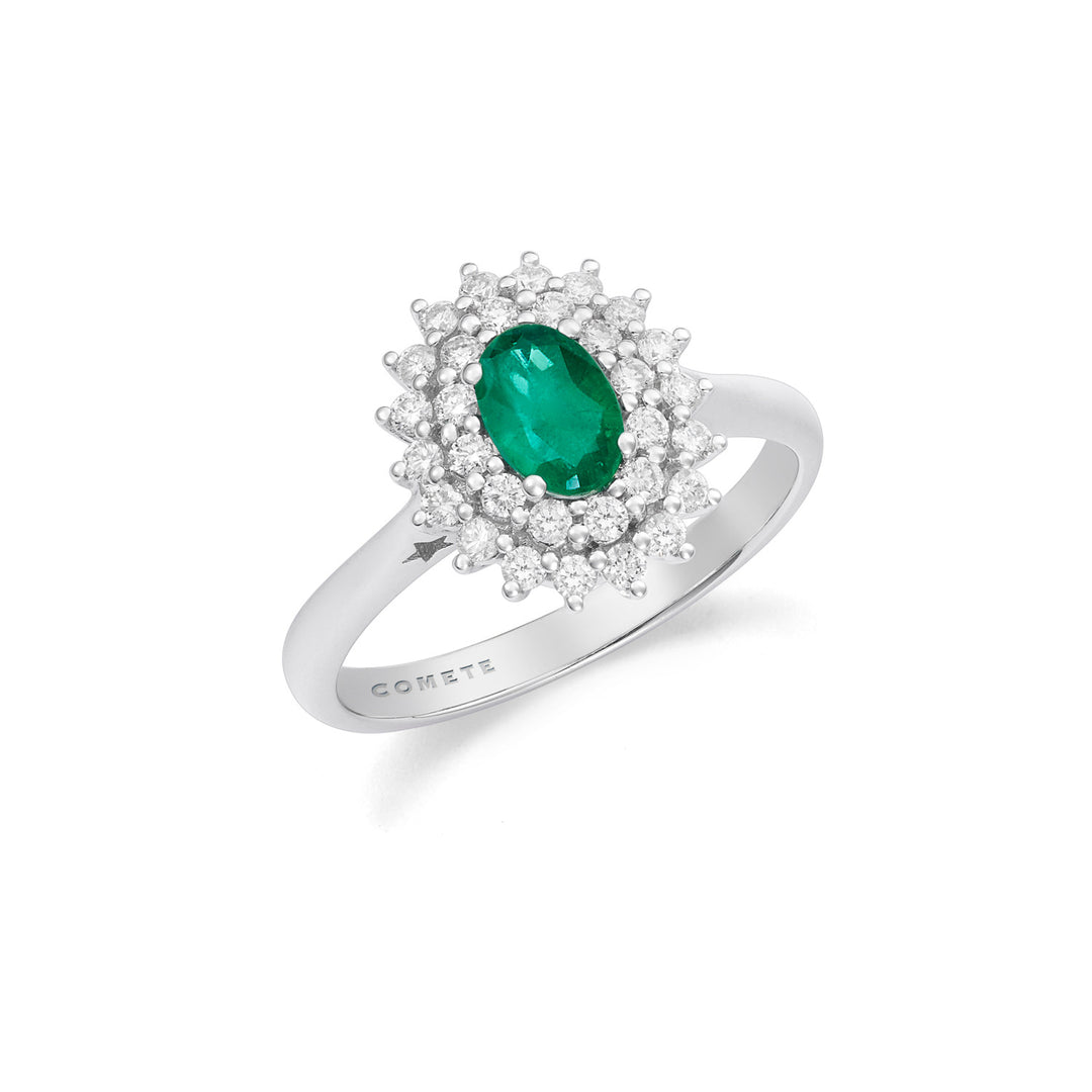 Bague Comète en Or et Diamants Blancs, Émeraude Ovale ANB2693