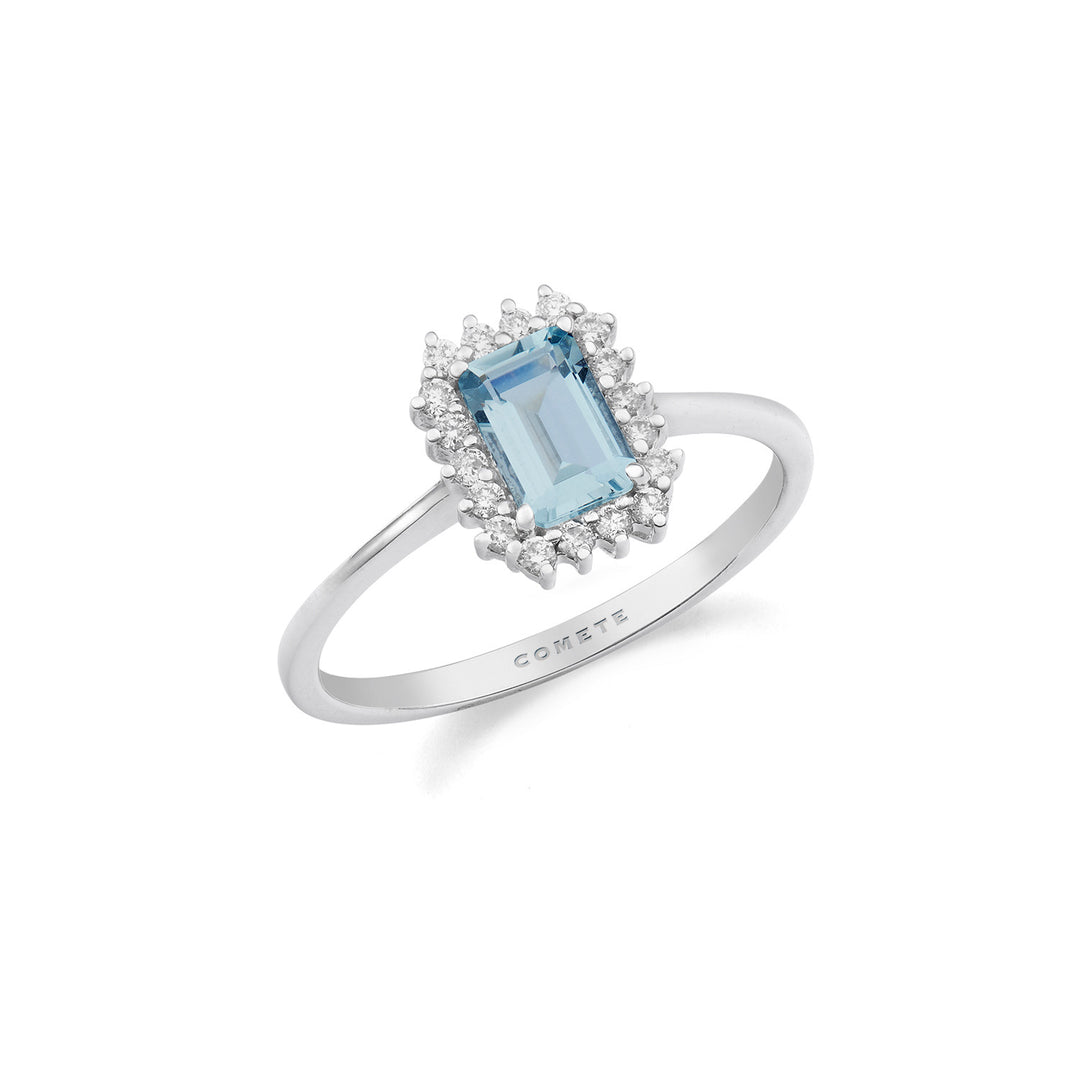 Comete Anello in Oro bianco 750‰ Diamanti Acquamarina ottagonale ANQ343