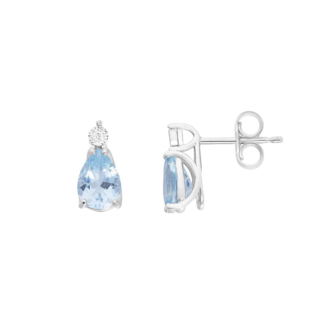 Pendientes Comete Oro blanco 375 ‰, diamantes y gota de aguamarina KORQ002