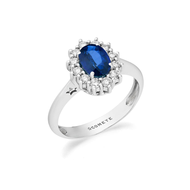 Comete Anillo de oro blanco con diamantes y zafiro ovalado ANB2744
