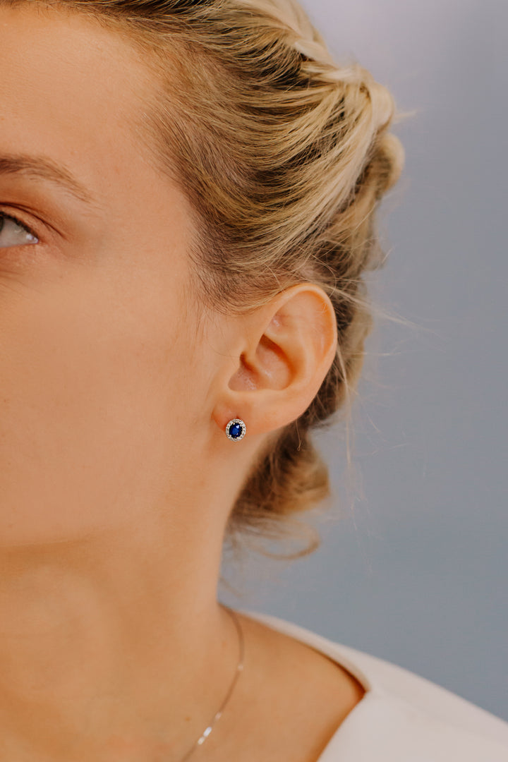 Comete Gold Earrings with Diamonds and Oval Blue Sapphires ORB1115