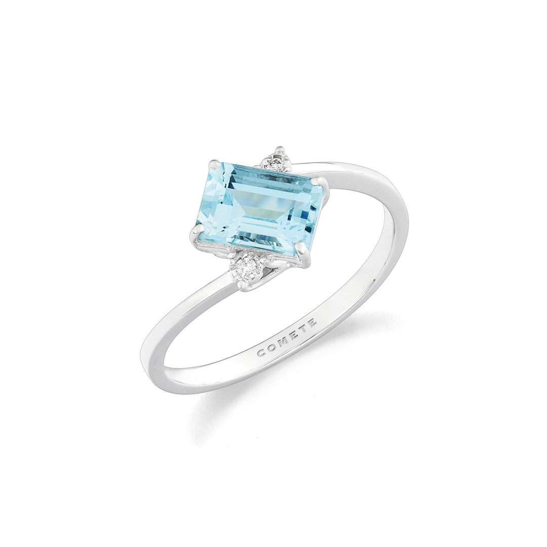 Comete Anello Oro e Diamanti bianchi con Acquamarina ottagonale ANQ357