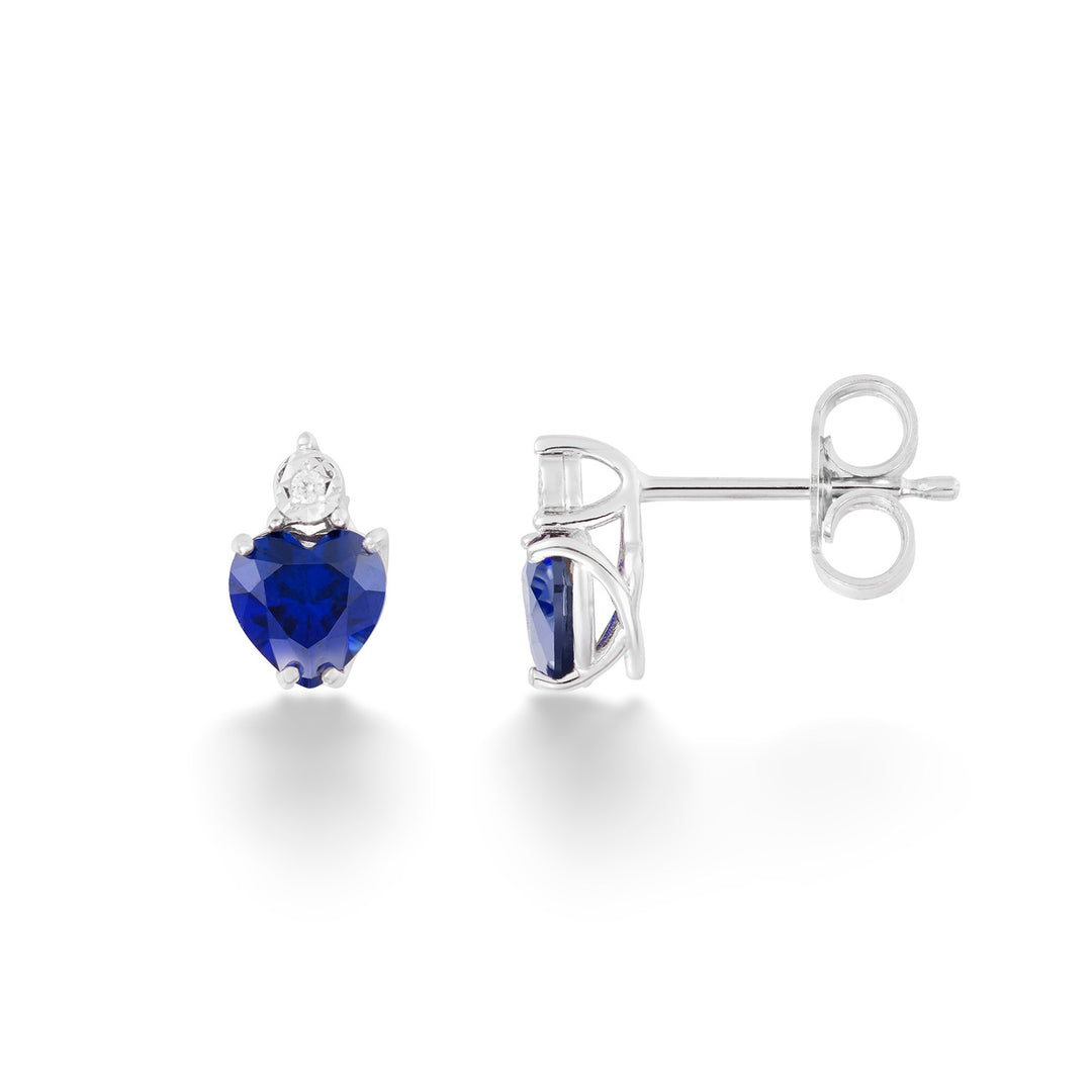 Comete Heart earrings in white gold, diamonds and recrystallized blue sapphires KORB1020