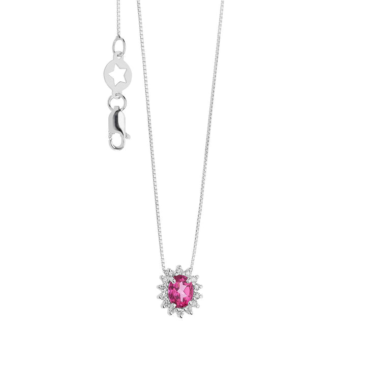 Collar Comete en Oro, Diamantes y Topacio Rosa Ovalado GLB1581