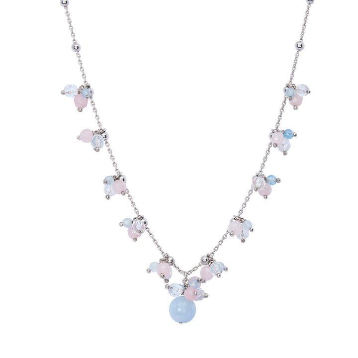 Comete Girocollo Argento 925‰ con Acquamarina, Cristallo di Rocca, Giada colorata GLA273
