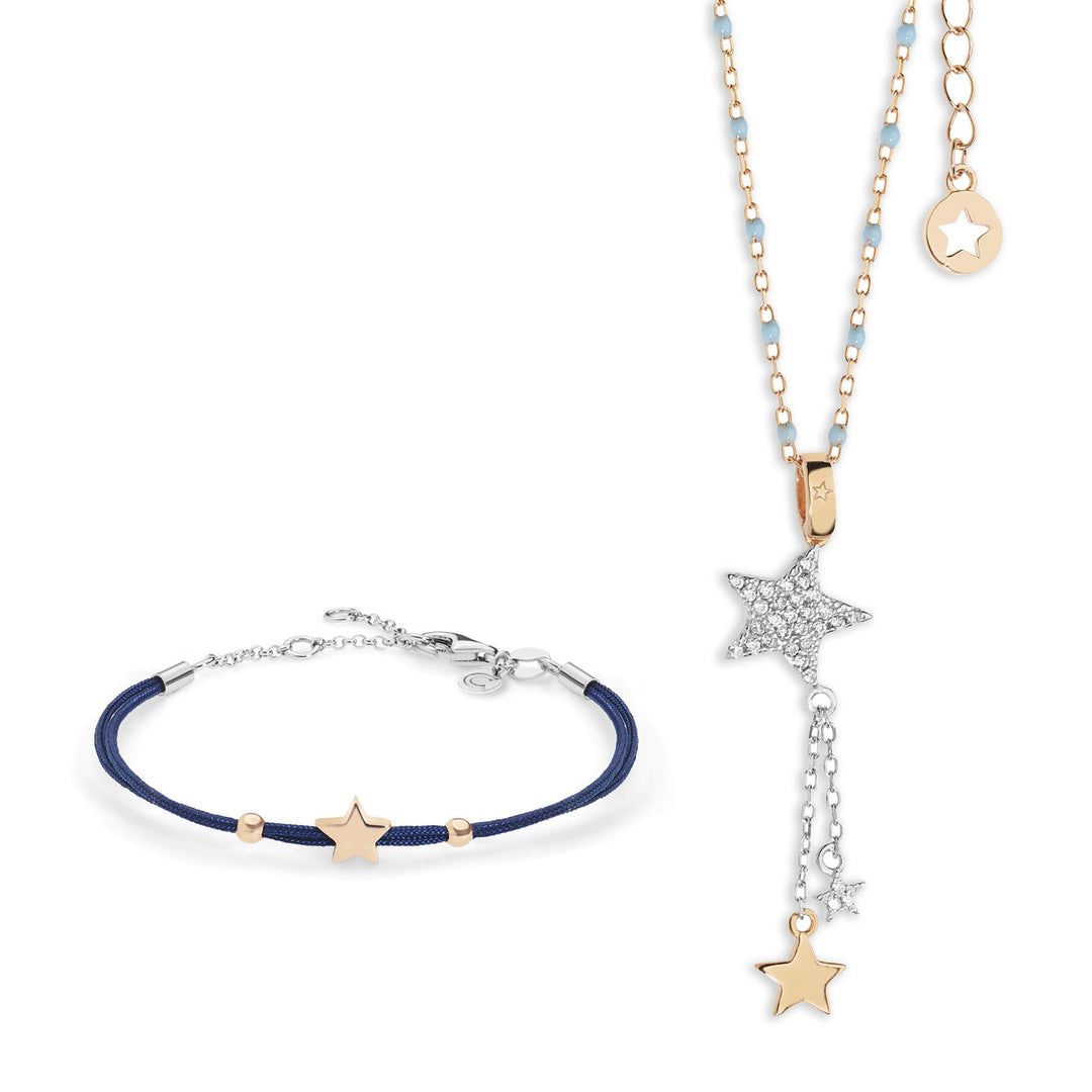 Comete Necklace and Bracelet Star in silver blue cord KIT228158