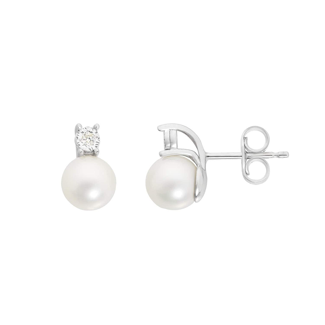 Comete Earrings in 375‰ white gold with white diamonds and cultured pearls KORP010