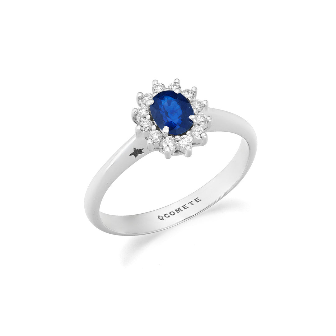 Comete Anillo de oro blanco con diamantes y zafiro ovalado ANB2744