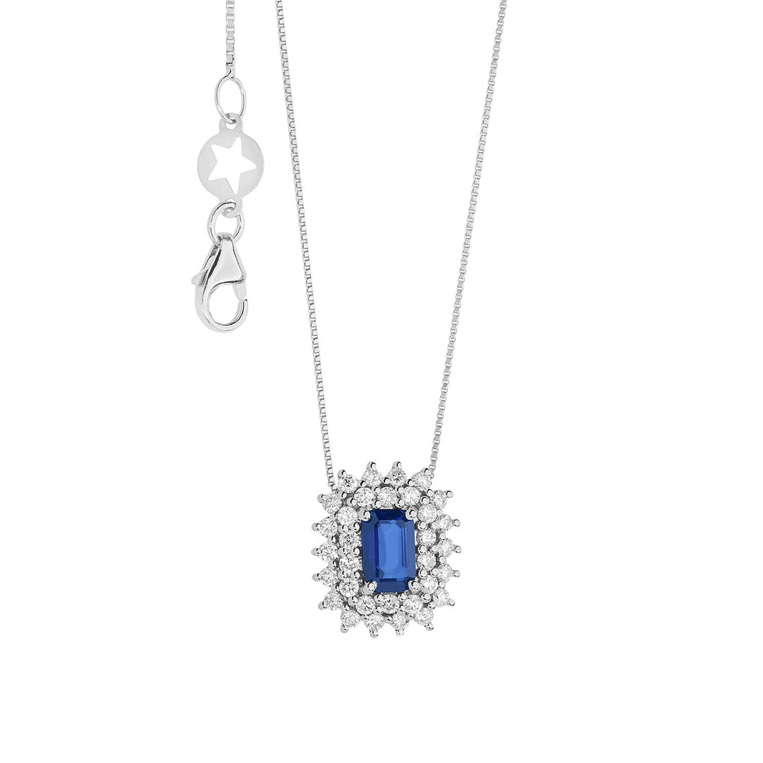 Collier Comètes en Or, Diamants et Saphir Octogonal GLB1603